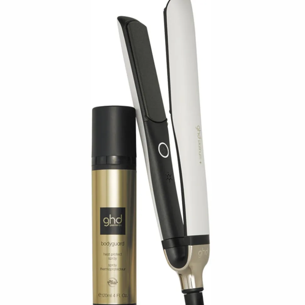 ghd platinum+ Glätteisen weiß & bodyguard Hitzeschutz Pflegebundle