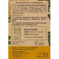 LOGONA Festes Pflege Shampoo Bio-Hanf & Bio-Holunder 60 g